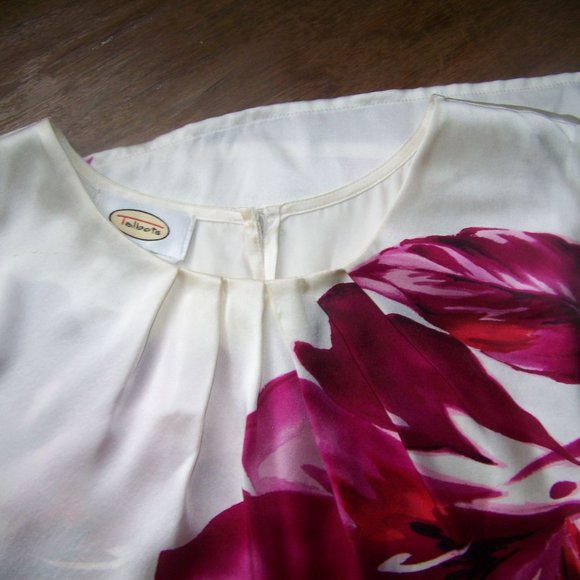 Talbots Silk Top Tunic Pink 10 Sleeveless Floral - Picture 5 of 8